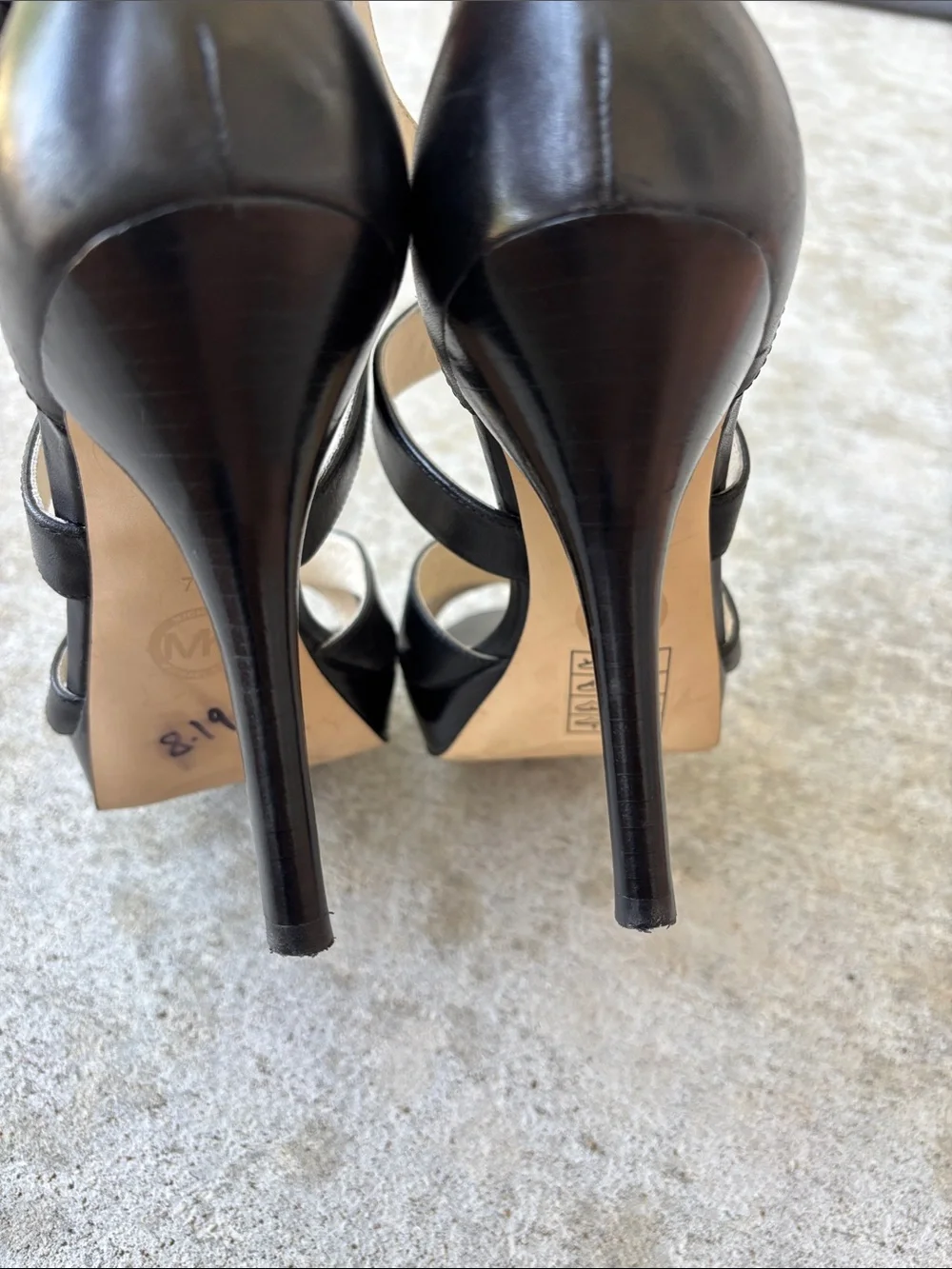 MICHAEL Michael Kors Evie Platform Black Leather Strappy High Heel Sandals